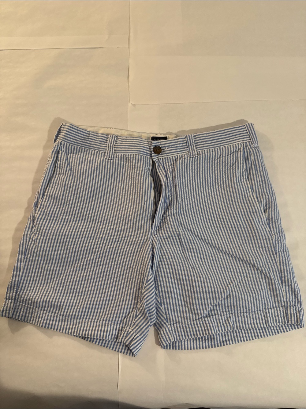 J. Crew Men's Blue & White Striped Seersucker Flat Front Shorts
